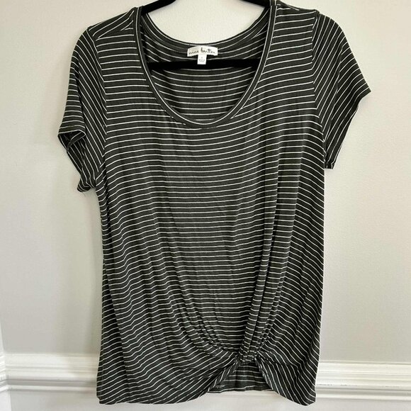 Nine Britton Army Green With White Stripes Relaxed Twist Front T-Shirt, Size L - Picture 1 of 6